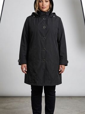 Novelti By AJG Black Hooded Mid-Length Raincoat Jacket